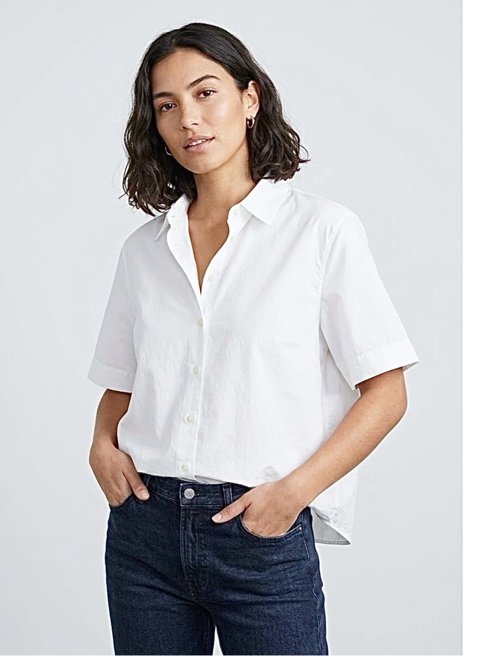 UNIQLO White Cotton Short-Sleeve Boxy Button-Down Shirt NWT Size XL